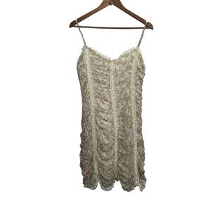 Rinascimento Lace Trim Ruched Silk Slip Dress in Beige and Cream Floral